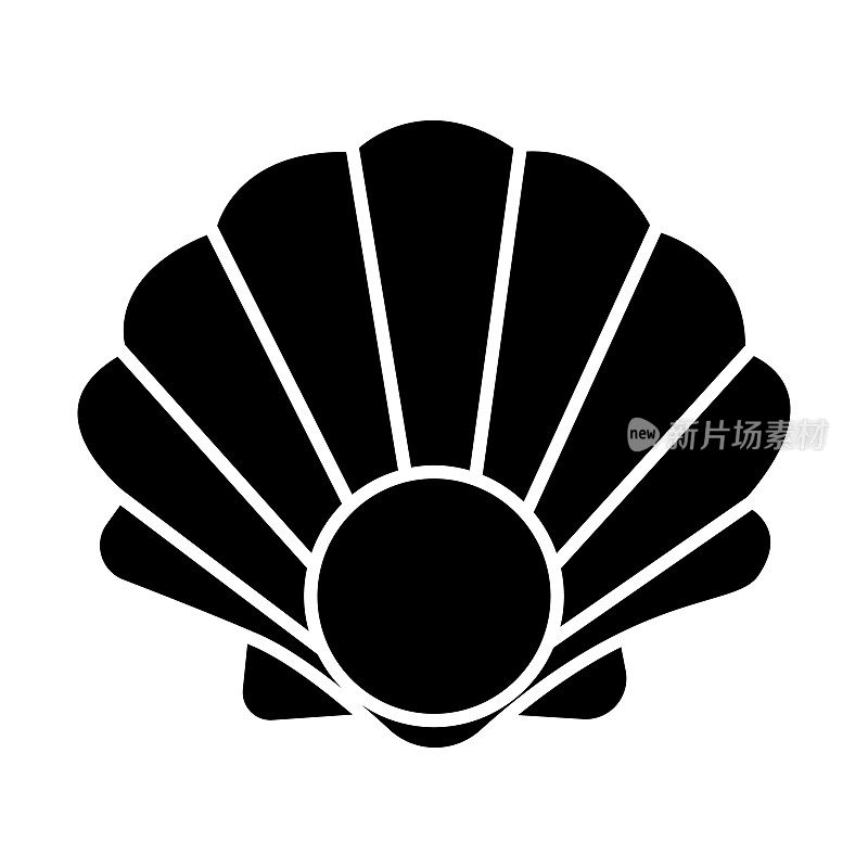 Pearl shell icon, vector illustration, black sign on isolated background